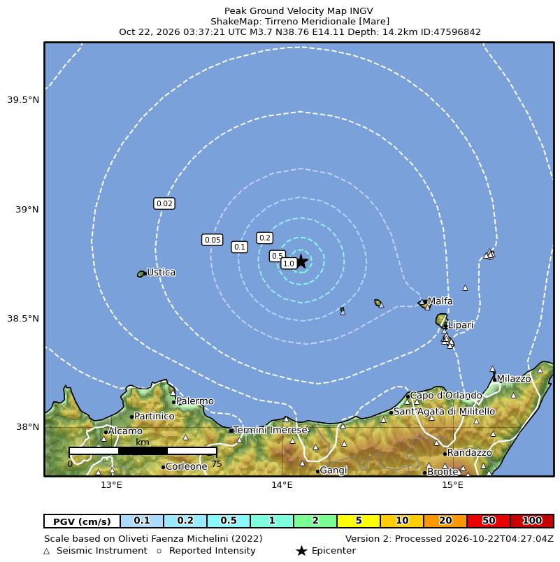 Terremoto Tirreno Meridionale [Mare], Magnitudo ML 3.7, 22 ottobre 2026 ...