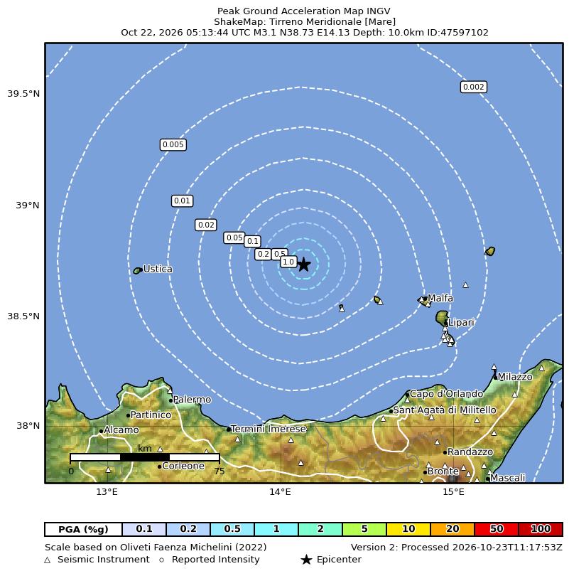 Terremoto Tirreno Meridionale [Mare], Magnitudo ML 3.1, 22 ottobre 2026 ...