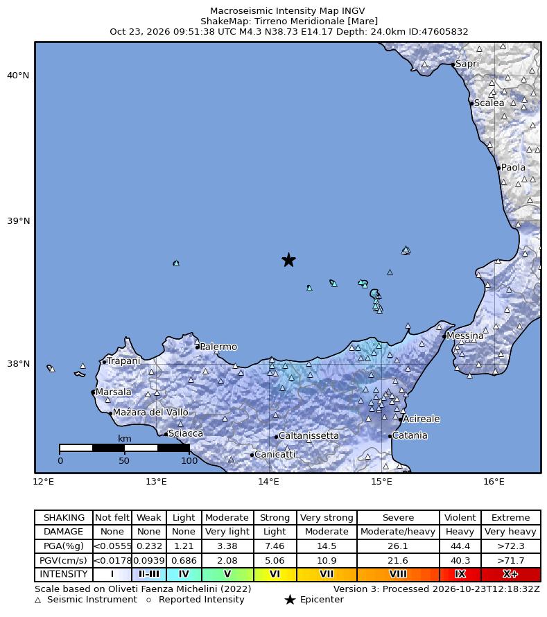 Earthquake Tirreno Meridionale [Mare], Magnitude Mw 4.8, 23 October ...