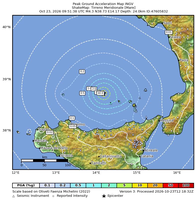 Earthquake Tirreno Meridionale [Mare], Magnitude Mw 4.8, 23 October ...