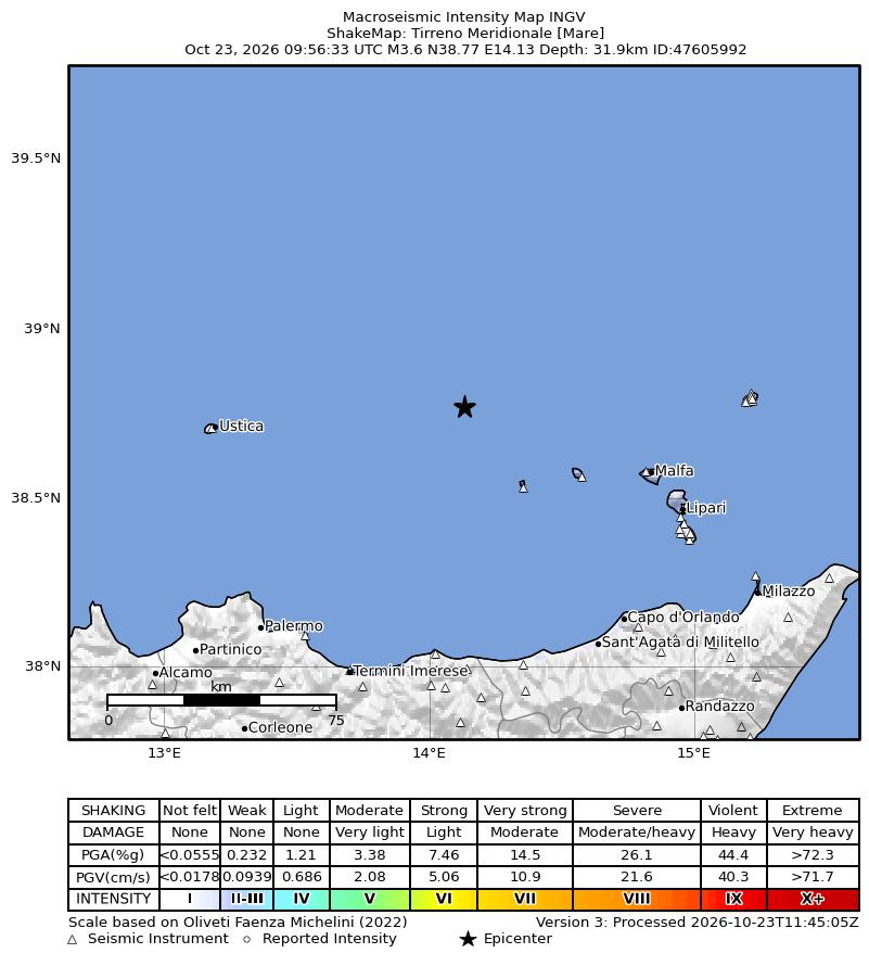 Earthquake Tirreno Meridionale [Mare], Magnitude ML 3.6, 23 October ...