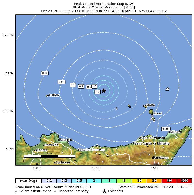 Earthquake Tirreno Meridionale [Mare], Magnitude ML 3.6, 23 October ...