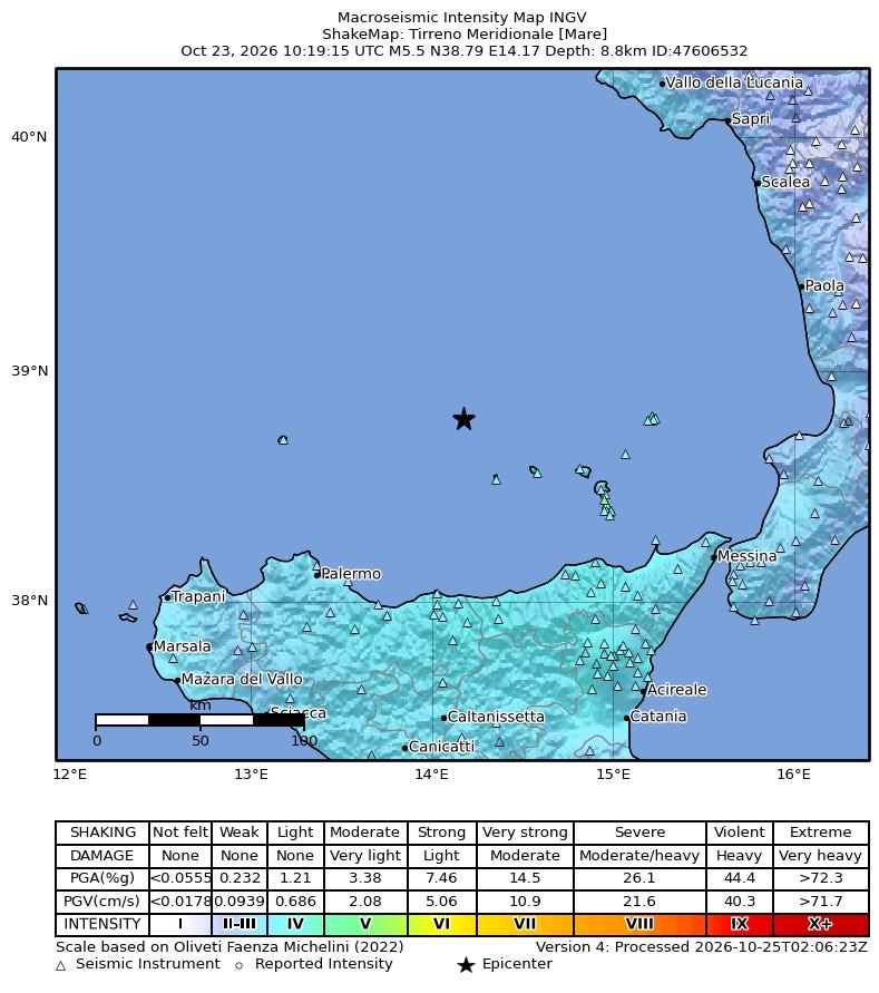Earthquake Tirreno Meridionale [Mare], Magnitude Mw 5.5, 23 October ...
