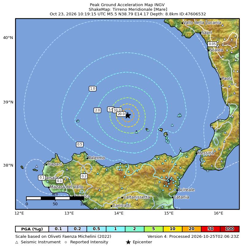 Earthquake Tirreno Meridionale [Mare], Magnitude Mw 5.5, 23 October ...