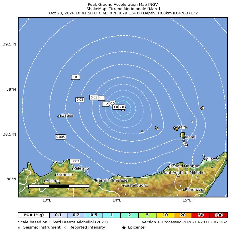 Earthquake Tirreno Meridionale [Mare], Magnitude ML 3.0, 23 October ...
