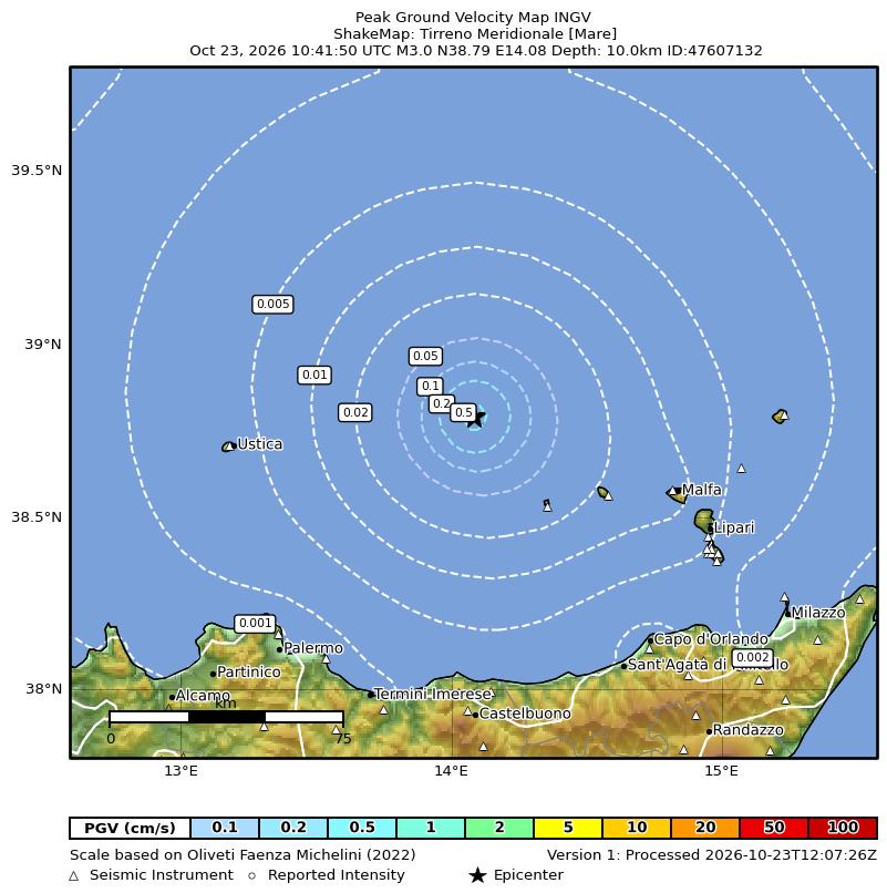 Earthquake Tirreno Meridionale [Mare], Magnitude ML 3.0, 23 October ...