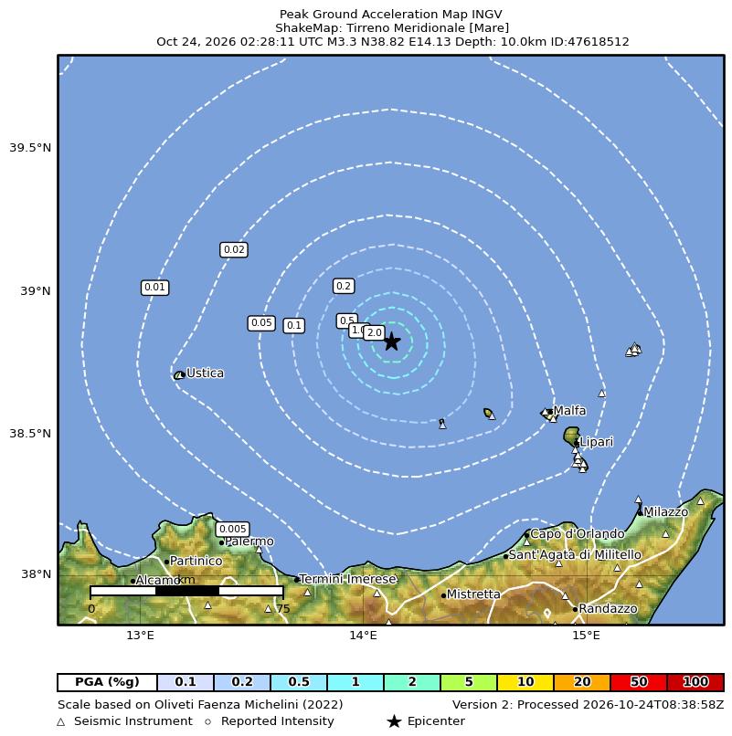 Terremoto Tirreno Meridionale [Mare], Magnitudo ML 3.3, 24 ottobre 2026 ...
