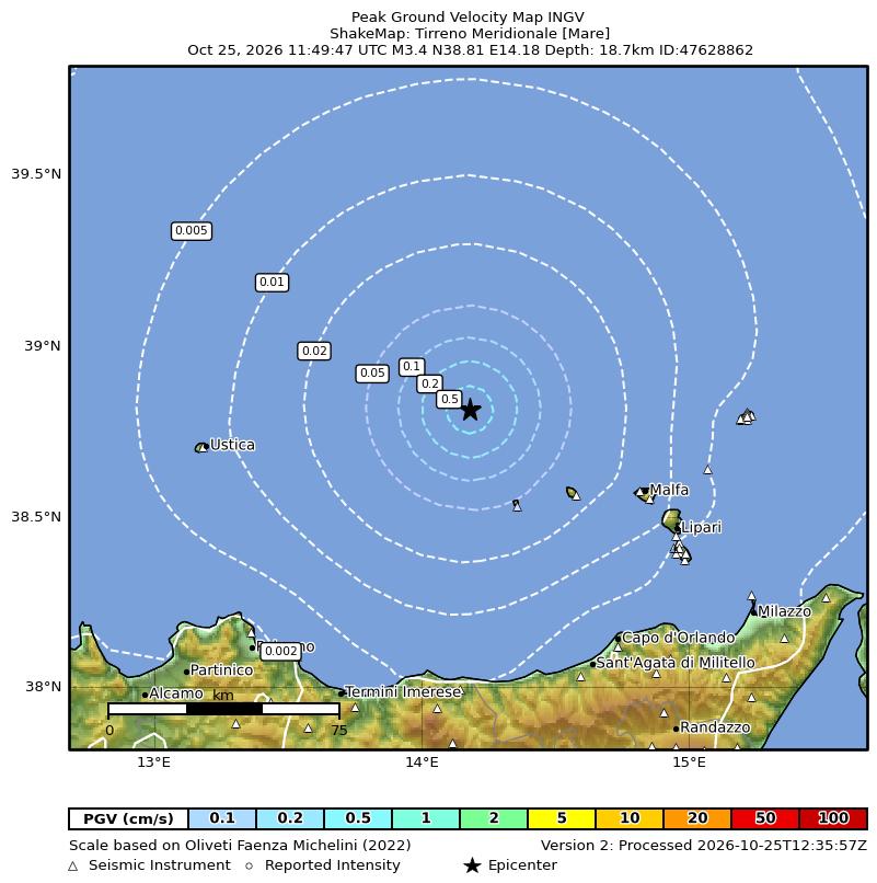 Terremoto Tirreno Meridionale [Mare], Magnitudo ML 3.4, 25 ottobre 2026 ...